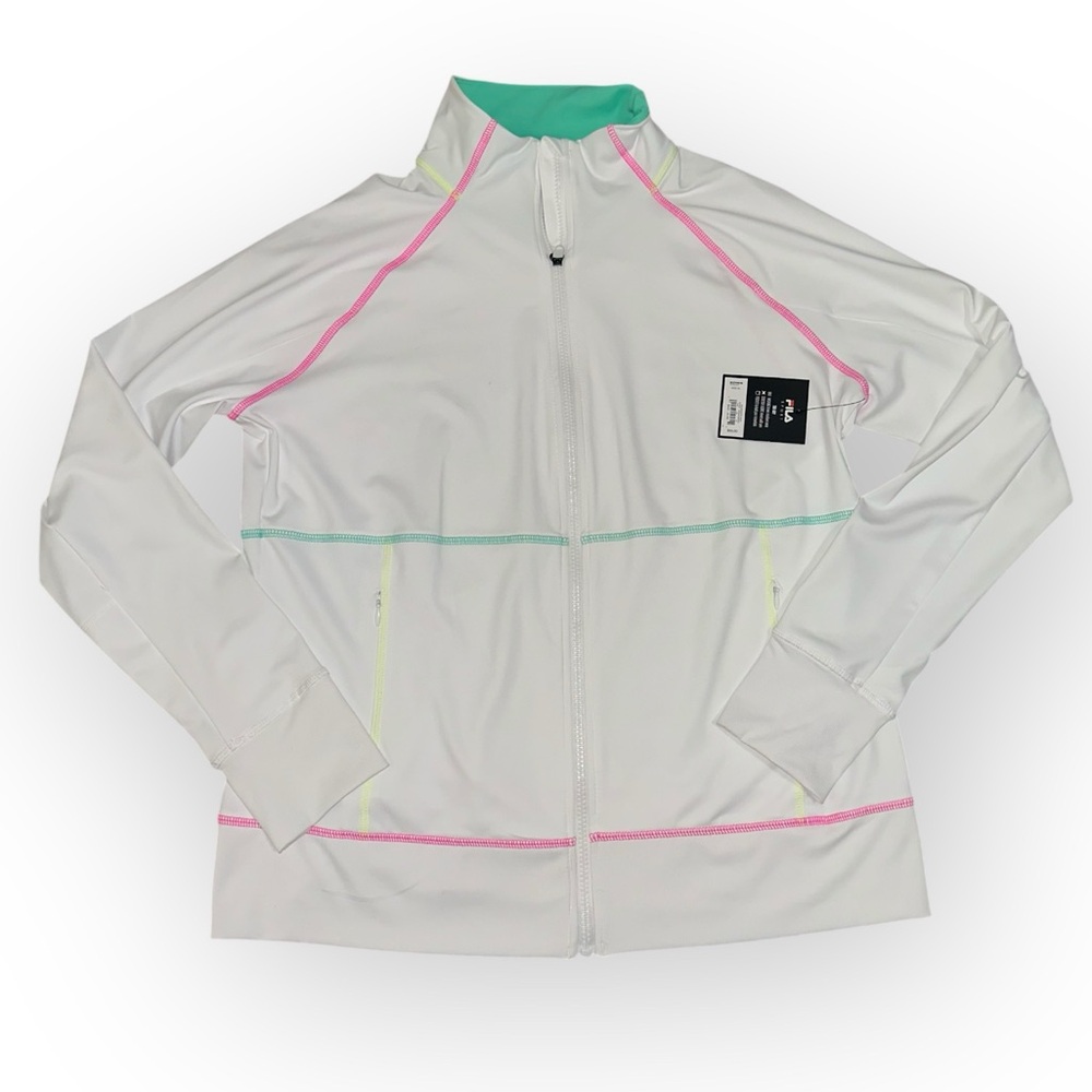 NWT Fila Women's‎ White Track Jacket with Pink and Green Accents XL